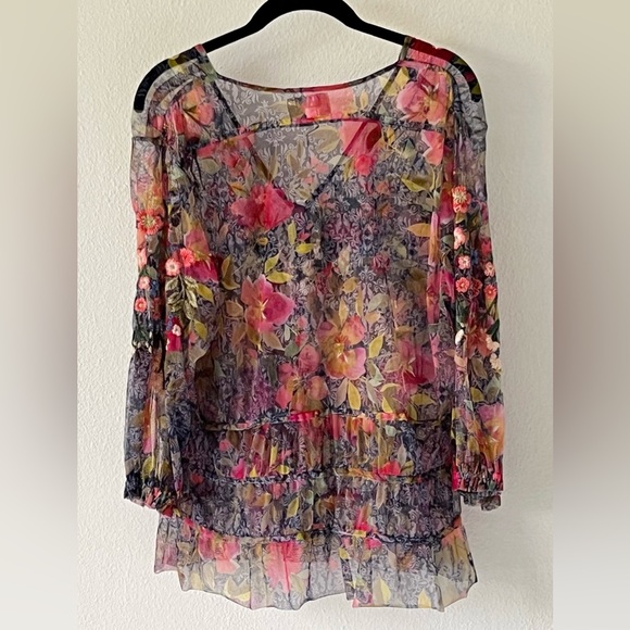 NWT Johnny Was Locust Mesh Blouse Embroidered Floral Garden Top Shirt Size Large - Picture 8 of 16